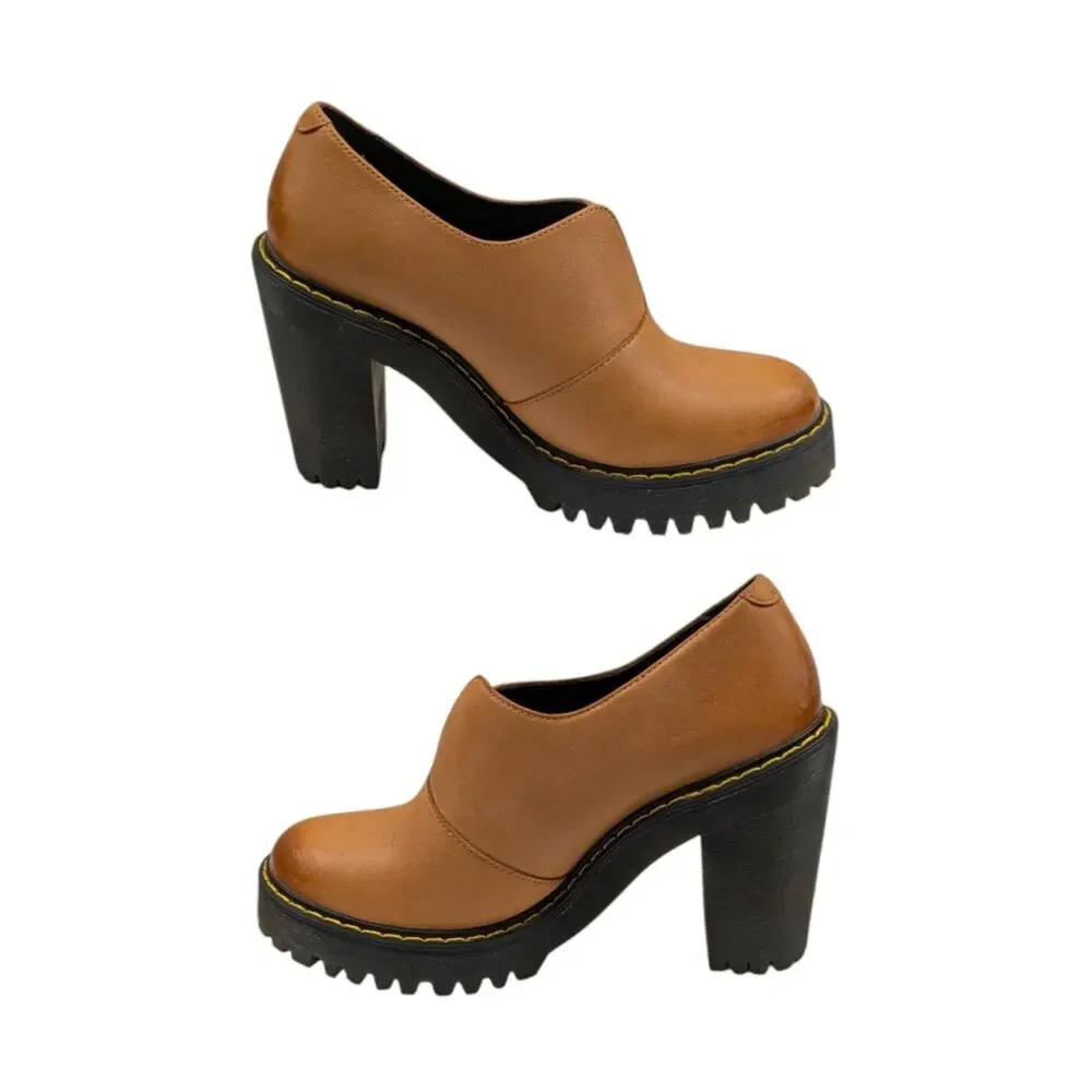 Dr. Martens Cordelia Slip-On Platform Heels Leather Brown Lug Size 6L S4042